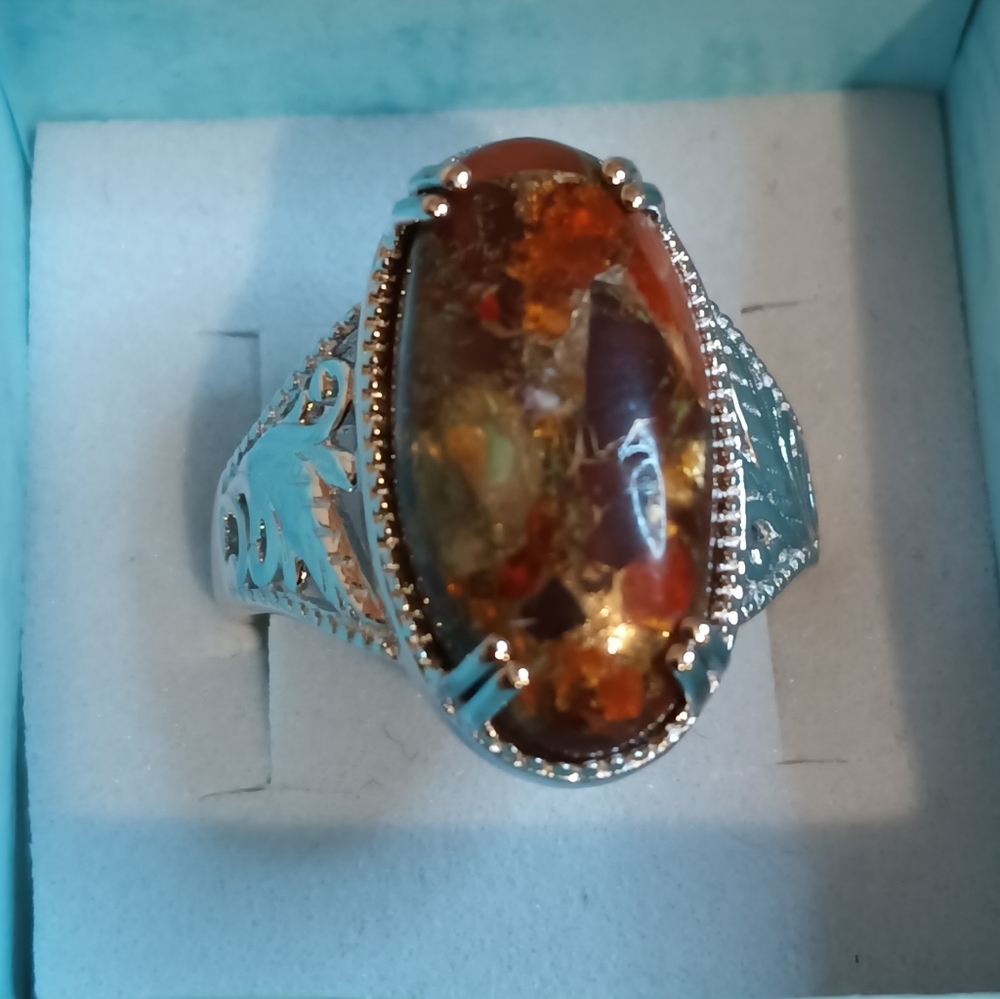 Size 7**Elongated Matrix Fire Opal Ring - Picture 2 of 13